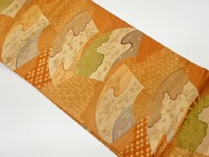 リサイクル　扇子に雲・鳥・古典柄模様織出し名古屋帯